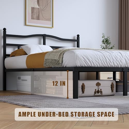 SHOANED Metal Bed Frame with Headboard - 14 Inch King Size Heavy Duty Bedframe Black Basic Steel Slats Platform No Box Spring Needed/Easy Assembly/Noise Free - Image 5