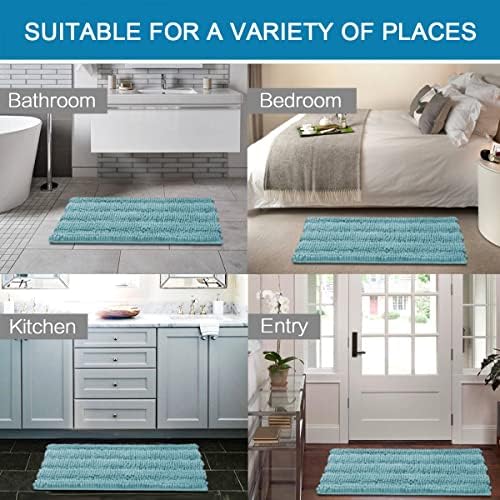 H.VERSAILTEX Extra Thick Chenille Striped Pattern Bath Rugs for Bathroom Non Slip - Soft Plush Shaggy Mats for Floor, Indoor, Entryway (Aqua Haze, 32 x 20 Plus 24 x 17 - Inches) - Image 6
