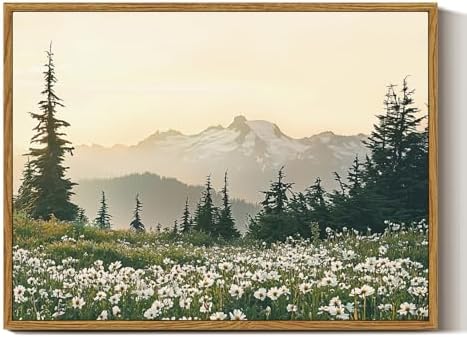 InSimSea Framed Canvas Wall Art Vintage Decor, Forest Wall Decor for Living Room Bedroom Bathroom Office, Nature Landscape Wildflowers Mountains Oil Painting Prints, Home Desk Decorations, 12x16inch by InSimSeaArt