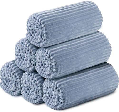 Buryeah 6 Pcs Flannel Blankets Bulk,Fall Outdoor Wedding, Dusty Blue by Buryeah