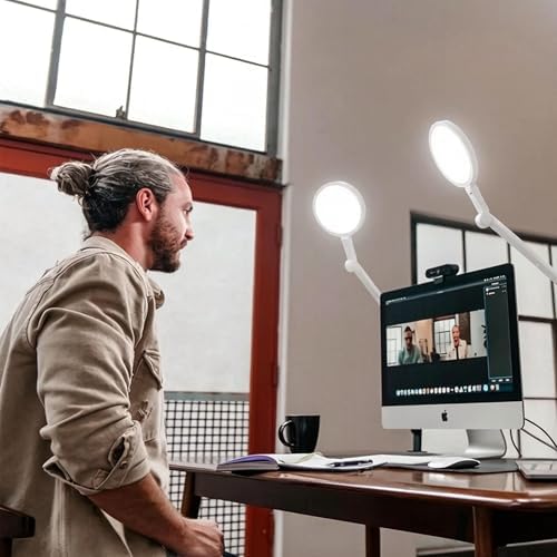 LUME CUBE Edge 2.0 LED Desk Lamp | Dimmable Home Office Desk Light with USB Charging Port & Strong Swing Arm | Adjustable Color Temperature and Brightness | Circle Webcam Light - White 2pk - Image 7