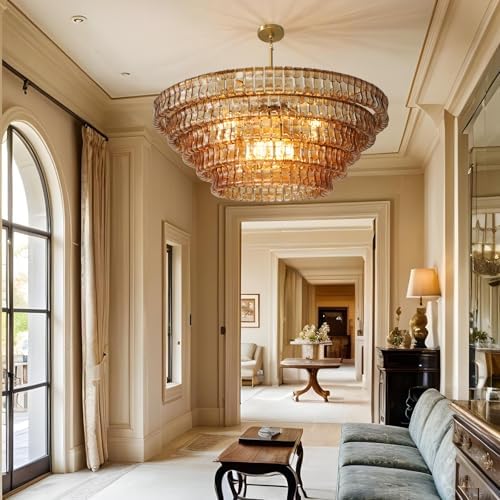 YIOSI Large Chandelier, 48" Gold Chandelier for Dining Room, 8-Light Round Drum Kitchen Island Hanging Light Fixture Perfect for Living Room, Bedroom - Image 7