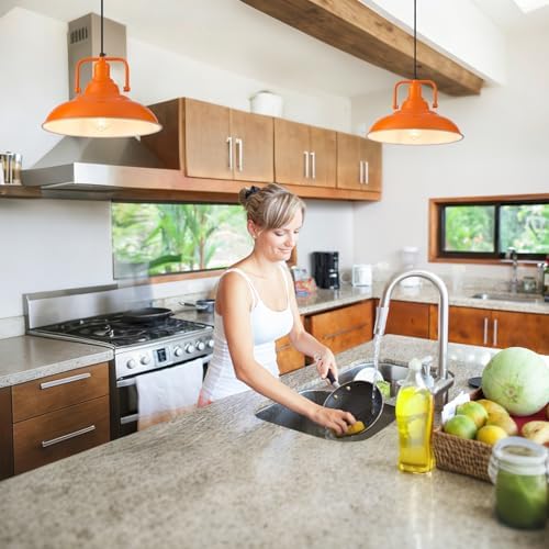 Farmhouse Pendant Light, 2 Packs 12.5inches Orange Kitchen Pendant Lights, Island Pendant Lights, Modern Pendant Lights, Pendant Light for Kitchen, Living Room, Bedroom, Hallway - Image 3