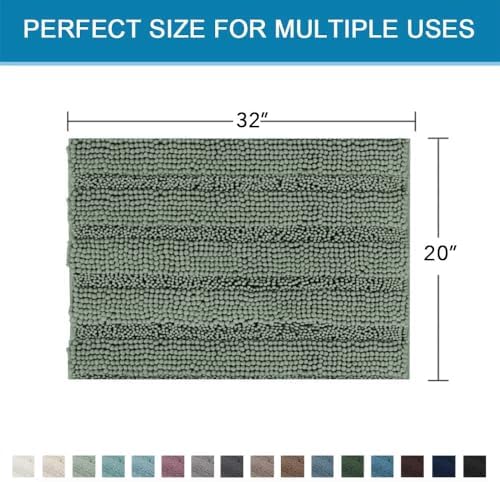 H.VERSAILTEX Bath Rugs for Bathroom Non Slip Bath Mats Extra Thick Chenille Striped Rug 20" x 32" Absorbent Non Skid Fluffy Soft Shaggy Washable Dry Fast Plush Mat for Indoor, Bath Room - Green Bay - Image 2