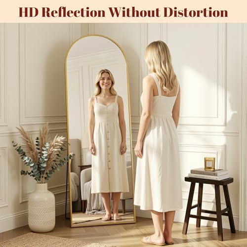 Suidia 81"x41" Arched Full Length Mirror with Stand, Gold Floor Mirror - Image 5