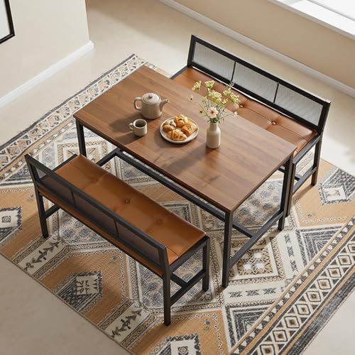 YATINEY Dining Bench, 39.4'' Kitchen Bench with Back, Dining Room Bench with PU Leather Upholstered Seat, Entryway Bench with Metal Legs for Dining Room, Entryway, Living Room, Black and Brown DB01BV - Image 4