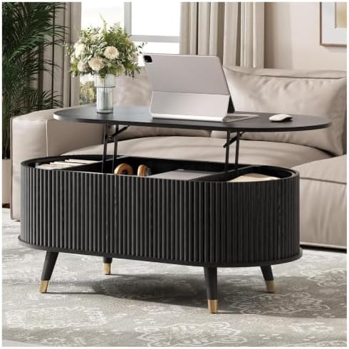 JOINICE Oval Lift Top Coffee Table with Storage for Living Room,43",Black by Joinice