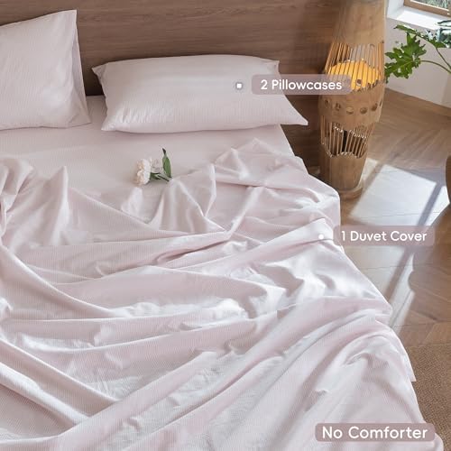 MooMee Striped Duvet Cover Set 100% Washed Cotton Linen Like Full - Image 2