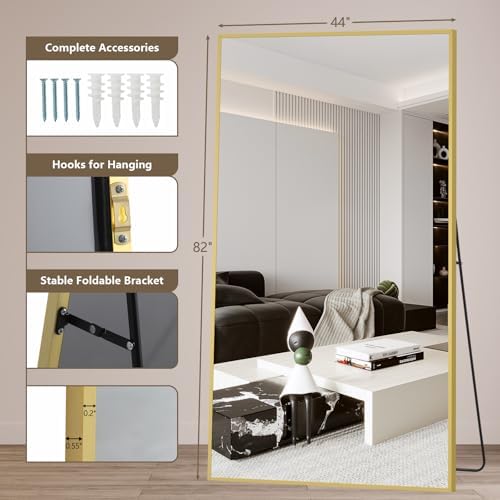 Mirrorons 82"x44" Gold Full Length Mirror, Large Floor Mirror with Stand - Image 4
