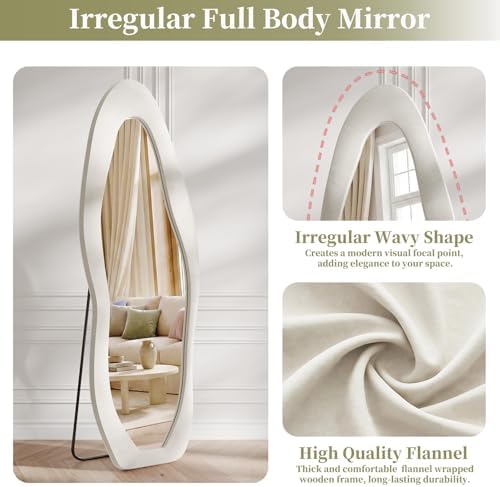 Koonmi Full Length Mirror 71"x30", Irregular Flannel Floor Mirrors - Image 3