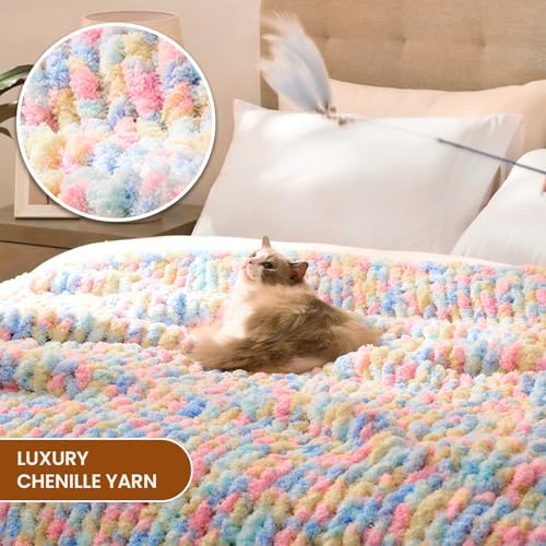 L'AGRATY Chunky Knit Throw Blanket for Couch, 50 x 60 Inches, Rainbow - Image 3