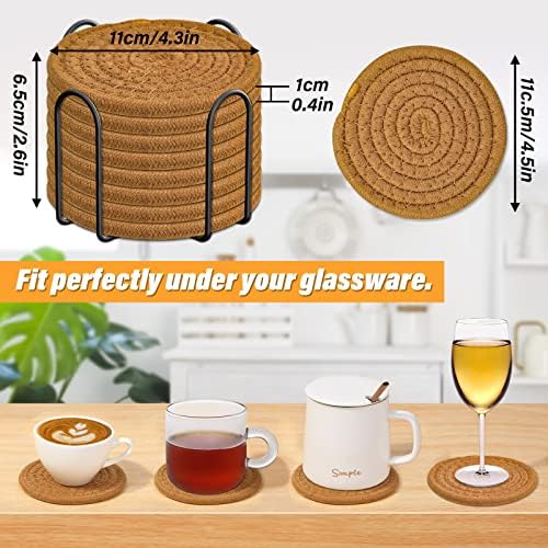 Mckanti 8 Pcs Drink Coasters with Holder, Absorbent Coasters for Drinks, Minimalist Cotton Woven Coaster Set for Home Decor Tabletop Protection Suitable for Kinds of Cups, 4.3 Inches. - Image 4