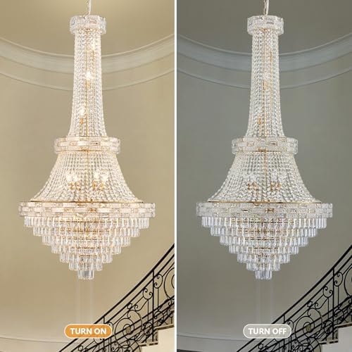 25-Light Gold Crystal Chandelier, 3-Layer High Ceiling Hanging Chandeliers Modern Large Chandeliers Light Fixture for High Ceilings,Entryway,Foyer,Staircase,Hallway,Living Room(H60 x D31) - Image 5