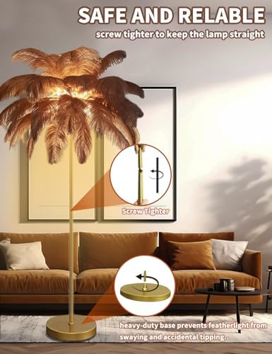 Feather Floor Lamp,Fluffy Ostrich Feather Floor Lamp for Bedroom,3 Color Temperatures Led Corner Modern Floor Lamps for Living Room Christmas Home Decor House Warming Gifts,63″ Height,50 Piece(Brown) - Image 6