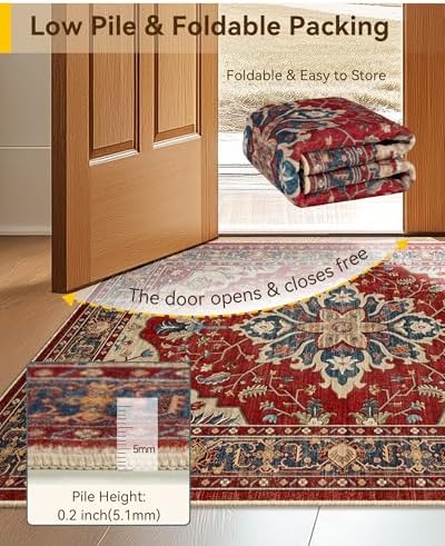 RELEANY Washable Area Rug, 3'x4', Red/Blue - Image 3
