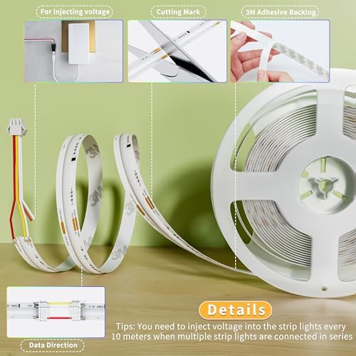 PAUTIX RGB Smart IC COB LED Strip Light Addressable 32.8ft/10m,UL-Listed 24V Color Flowing Strip Light Multicolor Flexible Tape Light for TV,Bedroom,Party DIY Decoration(Without Controller&Adapter) - Image 5