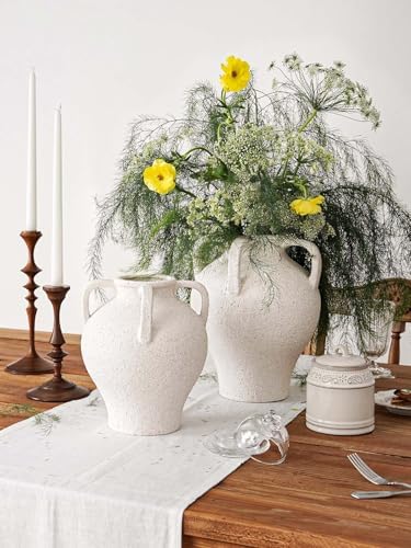 Large White Ceramic Vase with 4 Handles, 10.8 Inch, Rustic Farmhouse - Image 5