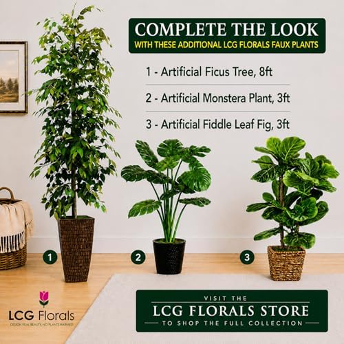 Fake Plant 3ft Faux Fiddle Leaf Fig Tree in Premium Woven Basket by LCG Florals, Fully Assembled, Real Wood Trunk, Artificial Indoor Plant for Living Room Décor, Fake Tree for Home Office Bedroom - Image 5