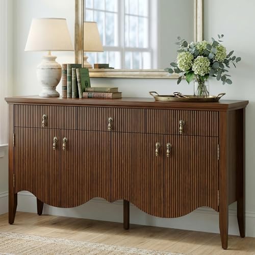 FUSUNBAO 57" Fluted Sideboard Buffet,Retro Storage Cabinet, Walnut by FUSUNBAO