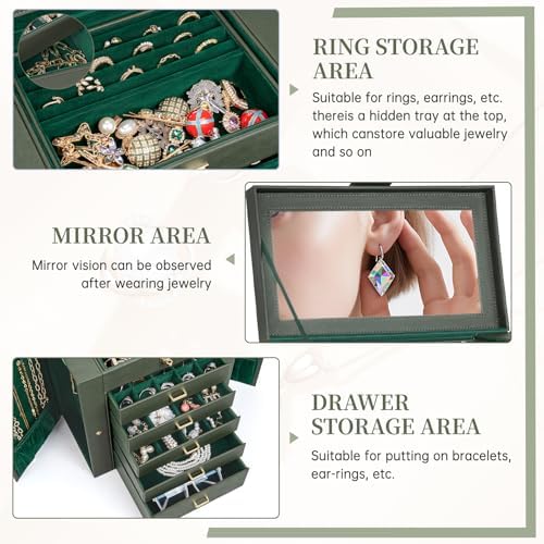 AKOZLIN 6-Tier Jewelry Box Organizer 5 Drawers Storage XLarge Darkgreen - Image 2