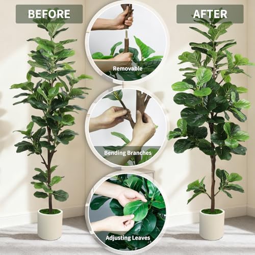 6FT Artificial Fiddle Leaf Fig Tree with White Planter & Fake Moss, Realistic Faux Ficus Lyrata Floor Plant for Indoor Home Office Decor, Housewarming Gift - Image 5
