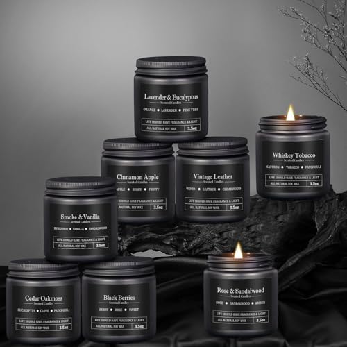8 Pack Scented Candles for Men, Masculine Candle Gift Set with Smoky & Woody Scents, Soy Wax Aromatherapy Candles for Home, Birthday Gift for Him, Boyfriend, Spring Candles - Image 6