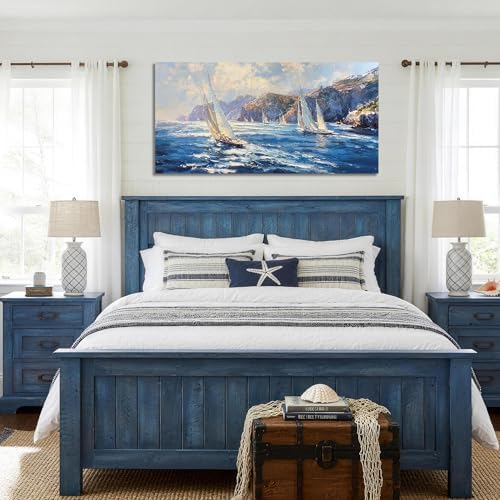 Anolyfi Nautical Coastal Canvas Wall Art for Living Room 40"x20" - Image 6