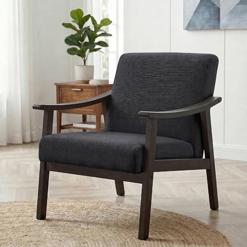 Accent Chair, Mid Century Modern Armchair, Solid Wood Arm Chair, Upholstered Comfy Reading Chair for Living Room, Bedroom, Waiting Room, Dark Gery by Unknown