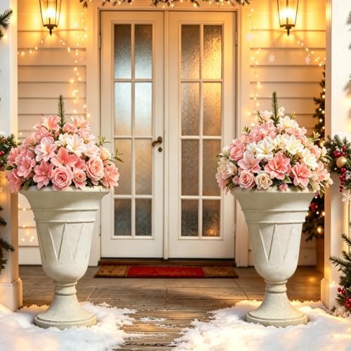 NicBex 24" Tall Urn Planters for Outdoor Plants Set of 2 - Beige Trophy - Image 5