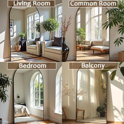 Dewfig Arched Full Length Mirror, 81"x41" Large Floor Mirror, Black - Image 3