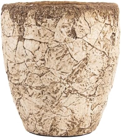 15" H x 11.6" Dia Fiberstone Planter Pot with Drainage Hole, Handcrafted Distressed Decorative Flower Pot for Indoor Outdoor Plants, Rustic Earthy Brown Boho Planter for Patio, Garden & Home by Unknown
