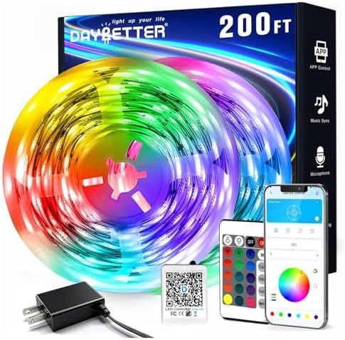 DAYBETTER LED Strip Lights 200 ft (2 Rolls of 100 ft), Smart App Control Lighting Bedroom Rome Decor with Remote, RGB Color Changing LED Lights for Party by DAYBETTER