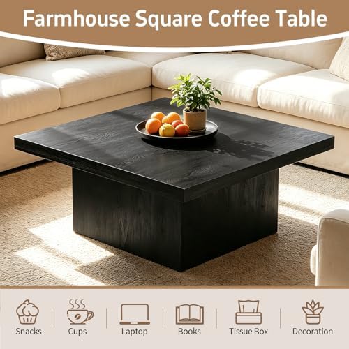 Square Coffee Table,Wooden Living Room Table,Center Table with a Large Tabletop,35.4" x 35.4",for Small Spaces, Apartments, Living Rooms, Black - Image 6
