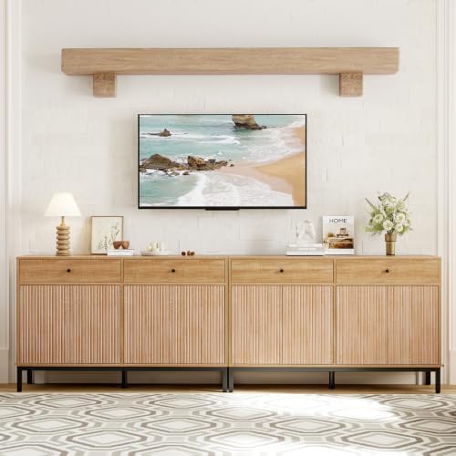 Mericonia Sideboard Buffet Cabinet Storage, Modern Wood Console Fluted Credenza - Image 5
