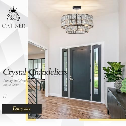 CATINER Black Crystal Chandelier 20" 6-Light Modern Semi Flush Pendant - Image 6