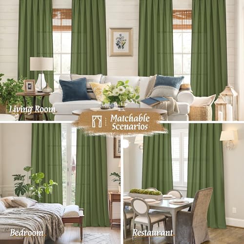 LAMIT Olive Green Semi Sheer Linen Curtains 72 Inch Length for Living Room - Image 6