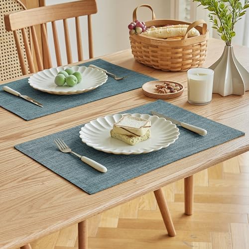 Softalker Faux Linen Cloth Placemats Set of 12-12 x 18 Inch, Light Blue - Image 2