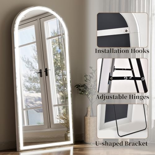 GLSLAND Arched LED Full Length Mirror - 65"x26" Full Body Standing Mirrors - Image 5