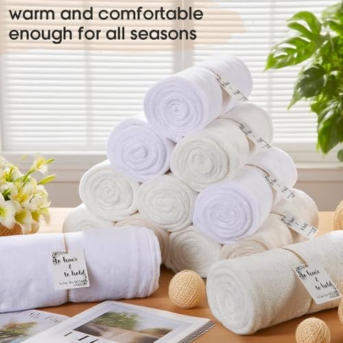 24 Pack Flannel Throw Blankets Bulk 50 x 60 Inch Wedding Fleece Blankets with Thank You Card Soft Blanket for Winter Valentines Guests Sleepover Spa Gifts, 4 Colors (Shades of White) - Image 6