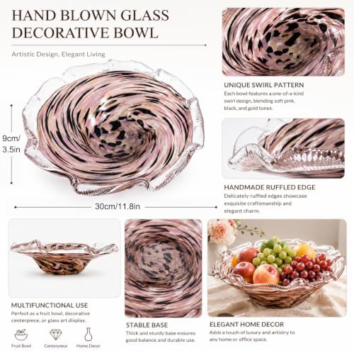Hand Blown Glass Bowl Decorative Dish Fruit Bowl Home Decor - Image 5