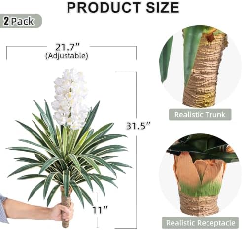 Artificial Agave Plant Fake Agave Planters for Indoor Outdoor Faux Agave Plants Real Touch Realistic Greenery for Home Living Room Office Garden Front Porch Patio (30inch 57Leaves-2 Pcs White) - Image 4