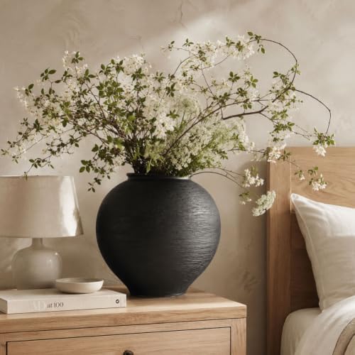 Large Blak Ceramic Vase - 9 Inch Large Black Round Vase, Rustic Farmhouse Vase for Home Decor, Dining Table, Shelf, Bedroom, Living Room, Kitchen, Office, Bathroom, Mantle, Centerpiece Décor - Image 6