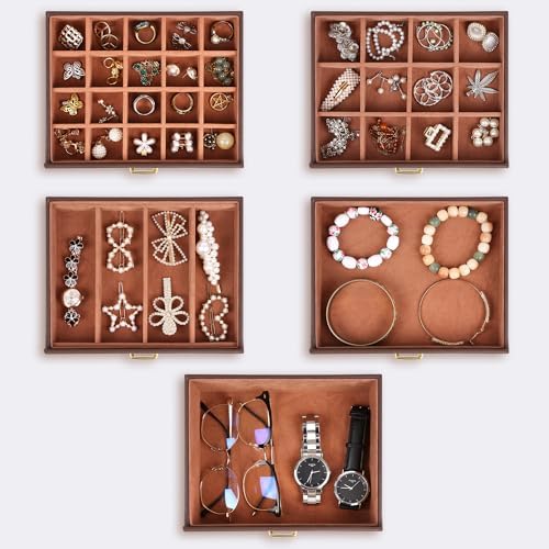 Kendal Extra Large Jewelry Box Jewelry Case PU Leather 6 Tier 5 Drawers Large Storage Capacity with Mirror Jewelry Storage Organizer Great Gift Also Good For Watches LJC-SHD5BN (Brown) - Image 3