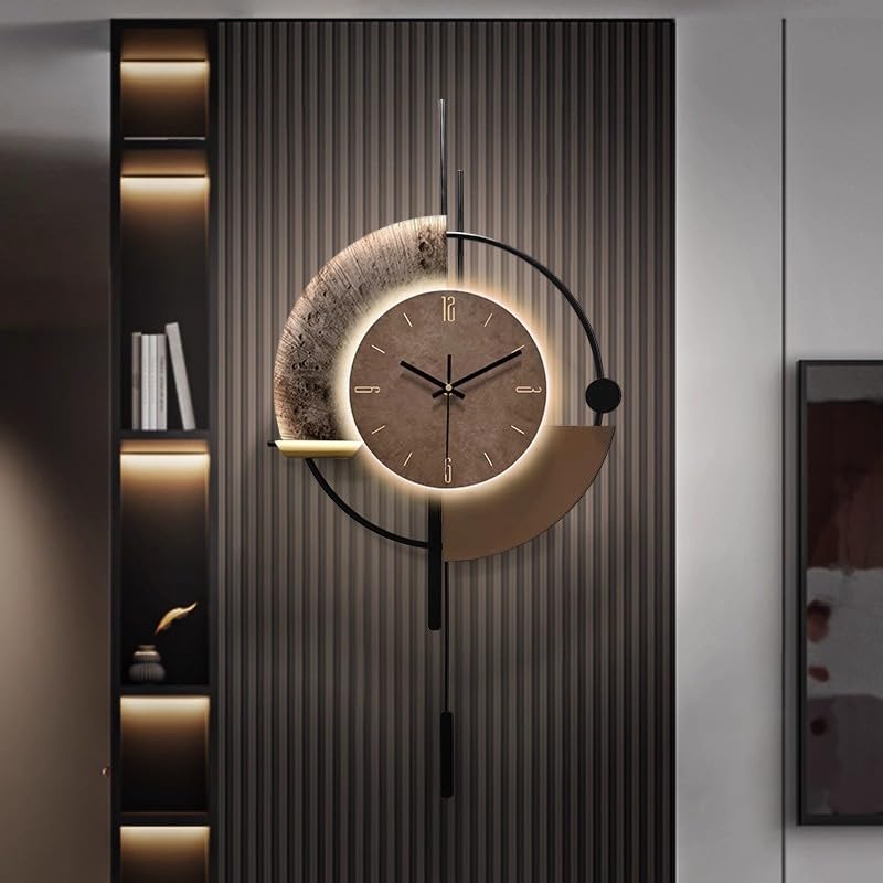 SIN&MI Wall Clock with Light,Decorative Wall Clocks with Pendulum,Silent Quality Quartz Clock Battery Operated,Large Clock for Living Room,Kitchen,Home,Bedroom Wall Decor,16.5 * 31.5 Inch by SINMI