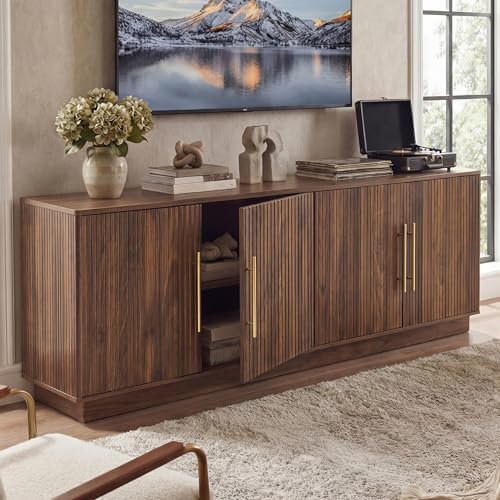 YITAHOME 70" TV Stand for up to 80" TVs with 4 Fluted Doors, Natural Oak by YITAHOME