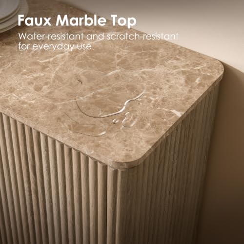 70" Modern Fluted TV Stand for TVs Up to 80", Faux Marble Top, Natural Oak - Image 4