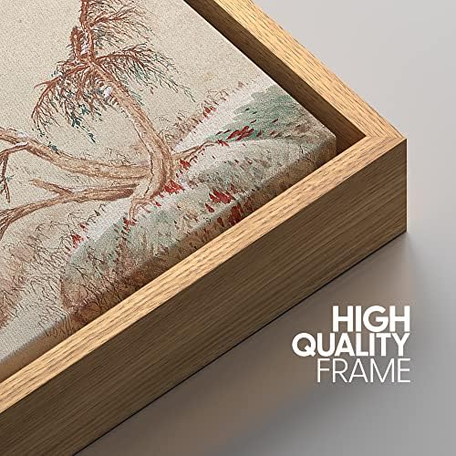 NWT Framed Canvas Print Wall Art Watercolor Retro Pastel Forest Nature Wilderness Illustrations Modern Art Decorative Landscape Rustic Zen Colorful for Living Room, Bedroom, Office - 24"x36" Natural - Image 4