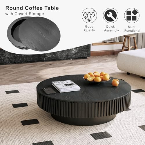 39'' Round Coffee Table with Storage, Modern Wooden Coffee Table - Image 6