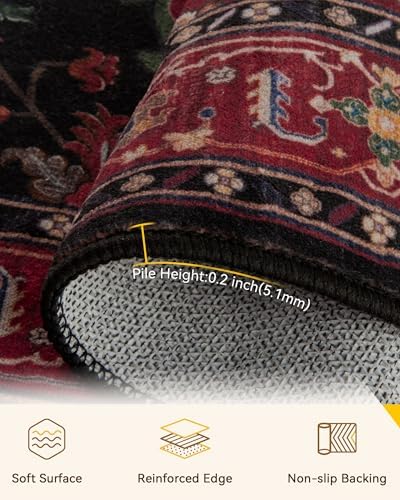 RELEANY Washable Area Rug, 7'x10', Red/Black - Image 3