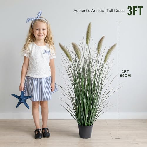Ttranewsoo Artificial Cattail Reed Grass Plants Indoor ，Faux Cattail Grass Plant Artificial Plant Grass Outdoor,Fake Grass Tall Green Onions Fake Plant， Living Room Kitchen Office Decor (36“ 2 Pack) - Image 3
